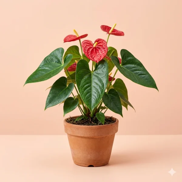 Anthurium indoor flowering plant with red flowers in pot – Gayatri Nursery